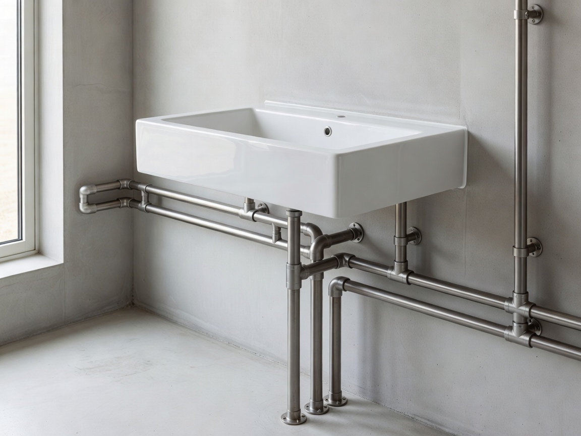Modern clean campsite washroom basin and pipework