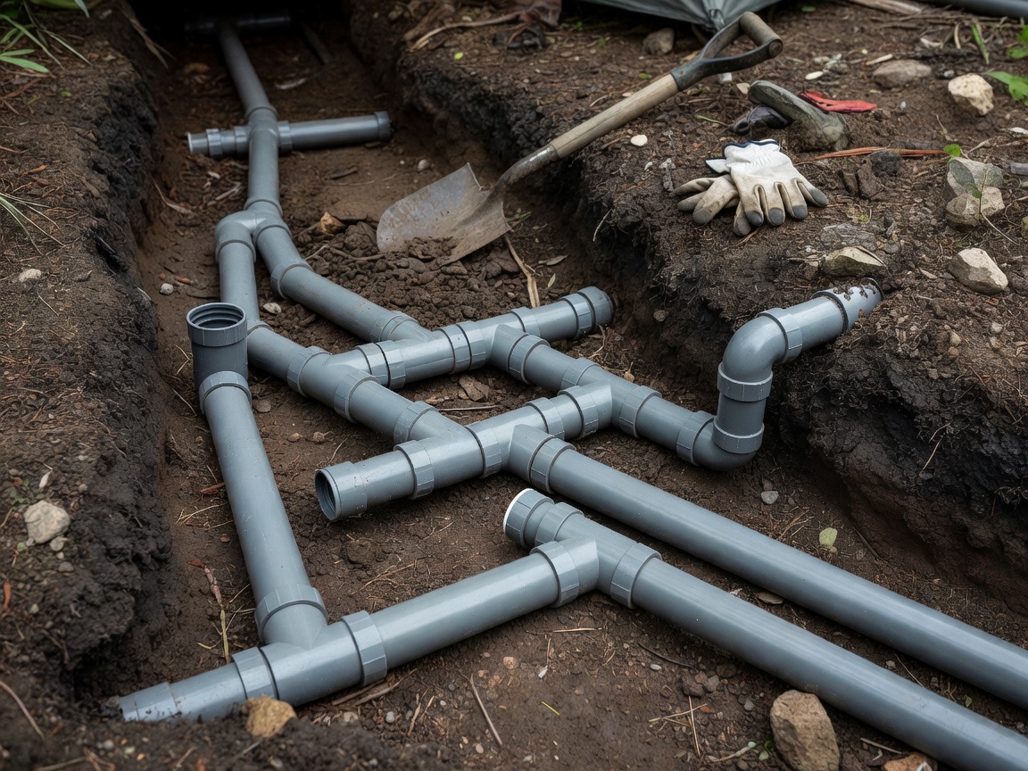 Underground plastic pipe joints and drain fittings for campsite installation